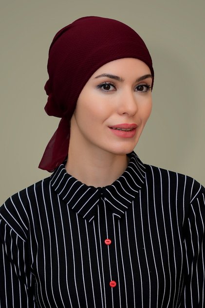 Claret Red Practical Ready-made Interlaced Hijab Bonnet with Honeycomb Rose 1201_16