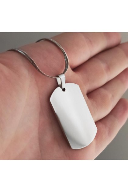 Glossy Stainless Steel Dogtag Name Written Soldier Tag Necklace 5mm 60cm
