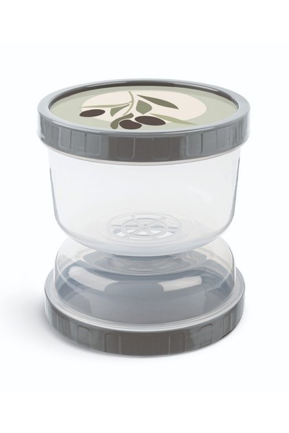 Olive and Pickled Hourglass - Clear Storage Container with Strainer, Flip Eat and Pickled Styling