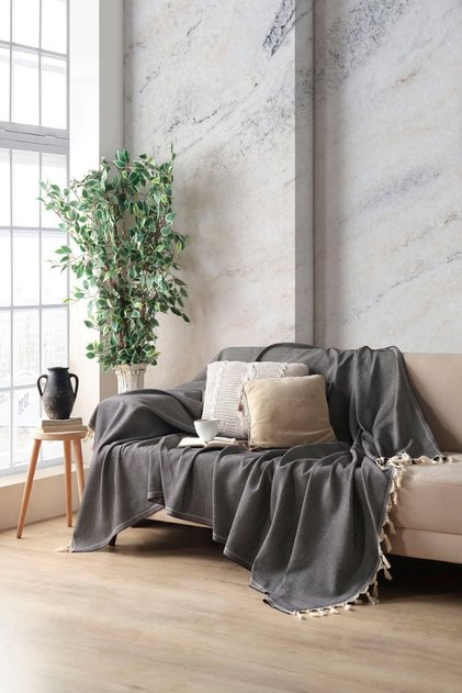 Black Cotton Decorative Sofa Cover 170x230 Size Optimal Anti-Slip Design