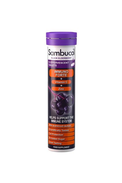 Natural Black Elderberry Immuno Forte Herbal Supplement, 15 Effervescent Tablets