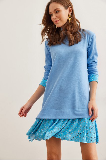 Women's Baby Blue Garnished Thessaloniki Dresselb- 19000965