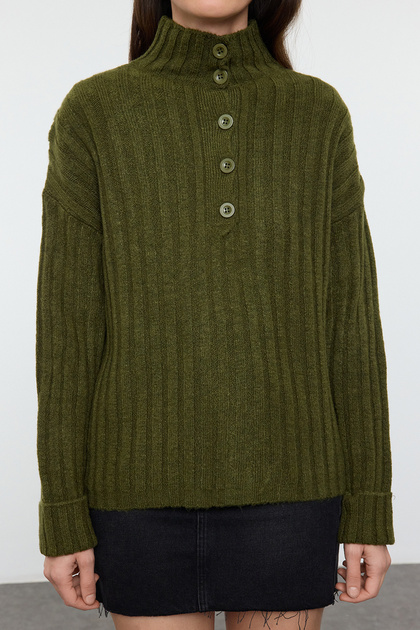 D&G ARCHIVE 11AW Y2K ジップアップ リブニット カーキ KHA:KI（カーキ） ハーフジップ ミリタリーニット / レディース