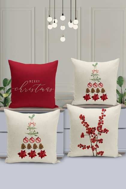 New Year Christmas Pattern - 4-Piece Throw Pillow Cover Set, Double Sided Digital Printed