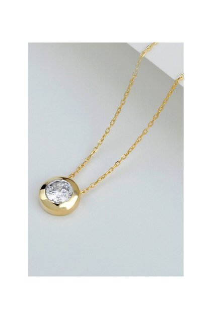 925 Ayar Gümüş Gold Tek Taş Kolye