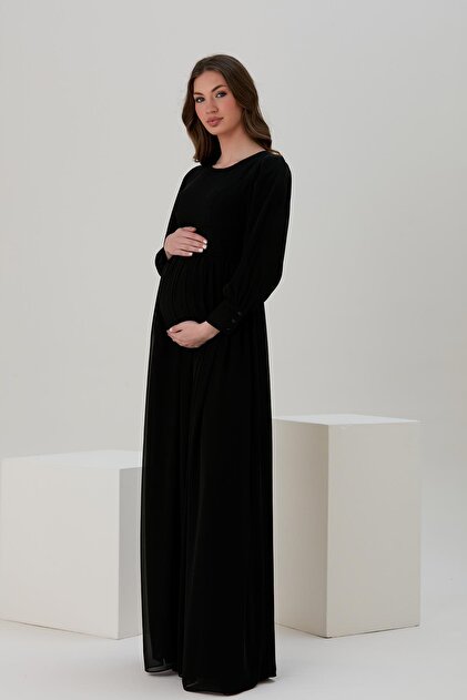 LİYACA Pregnant Women's Chiffon Tunic Long Dress Shooting, Evening Dress-  Trendyol
