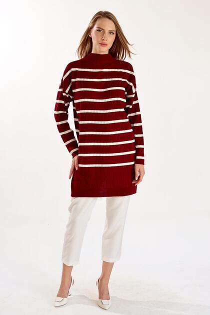 Claret Red Striped Turtleneck Tunic 5415