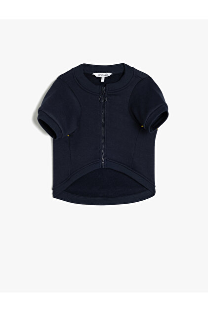 Şardonlu Fermuarlı Arkası Baskılı Köpek Sweatshirt
