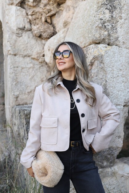 Taş Renk Astarlı Kadife Ceket