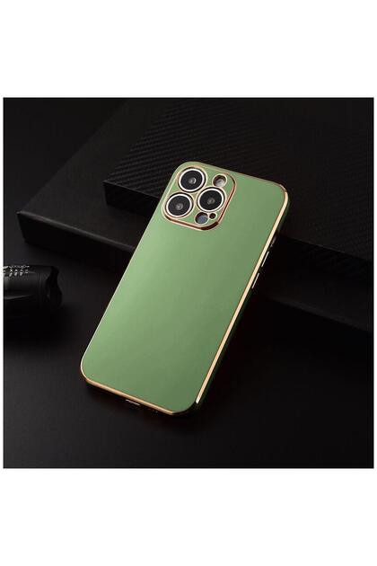 Apple iPhone 12 Pro Max Compatible Case Golden Silicone Case Light Green