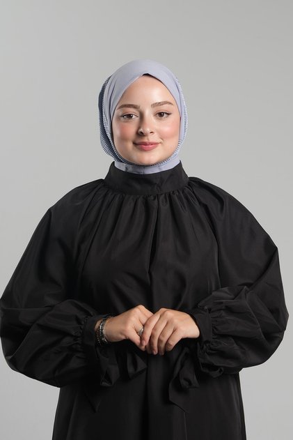 Gray Practical Ready-To-Wear Hijab Scarf Sandy Pleated Hijab with Snap Fasteners on the Back 2406_15