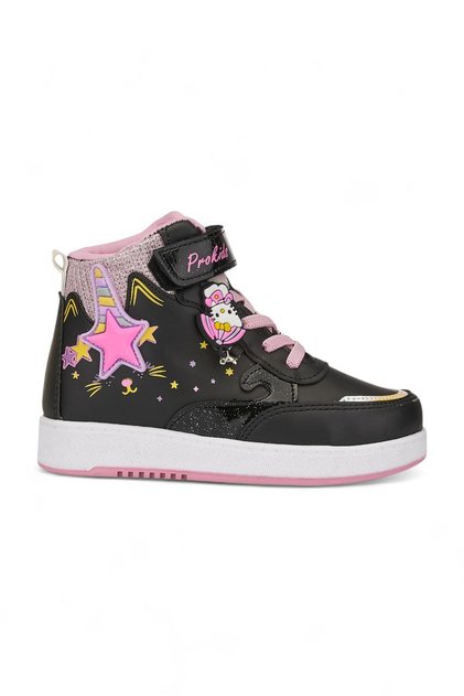 Daily Girls' Black Pink Sneaker with Rubber Laces and Velcro Ankle Comfortable Sports Shoes 3260