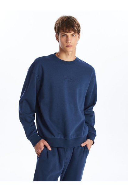 Lcwk Crew Neck Long Sleeve Printed Men's Thick Sweatshirt