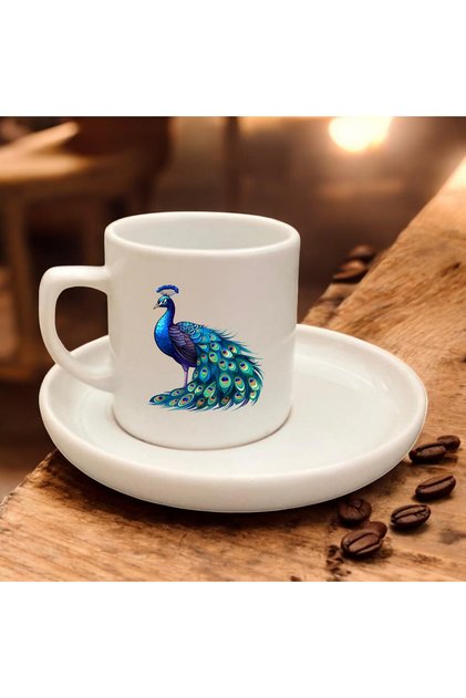 Coffee Cup with Jungle Peacock Figure 90 ml
