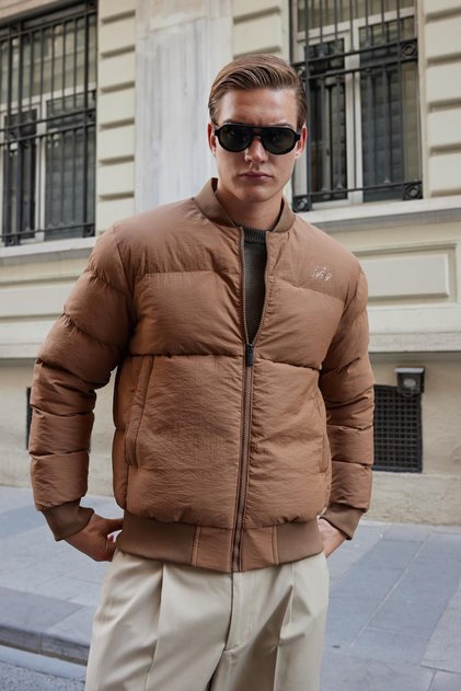 Men's Bomber Puffer Jacket Brown