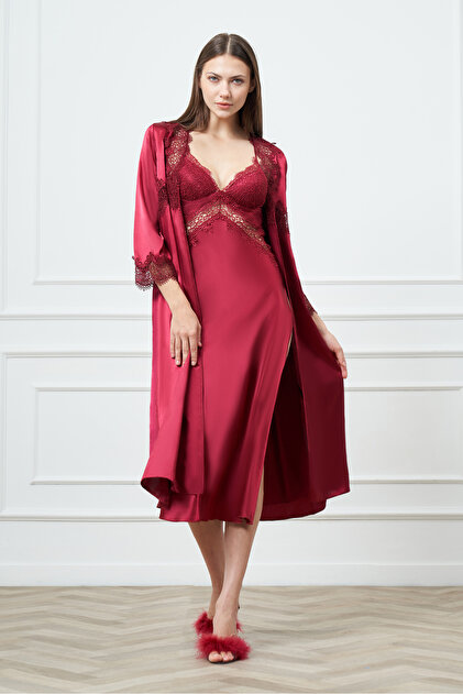 chinese dress ladies Mulberry Silk Robe for Women – Long Burgundy Silk Lounge Bathrobe with Belt – Valentine’s, Christmas & New Year Gift