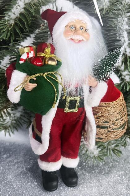 Large santa claus christmas ornament figurine - 45cm - holding a pine tree and gift sack