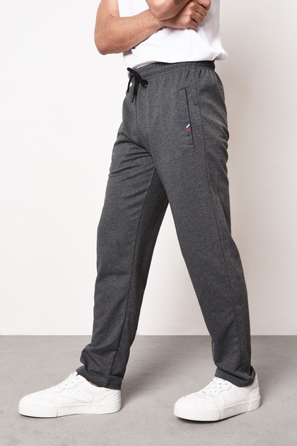 Anthracite Men's Zipper Pocket Embroidery Detailed Straight Leg Relaxed Cut Sweatpants