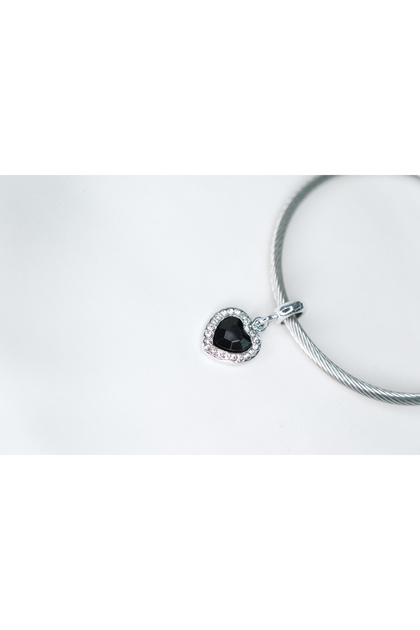 Black Heart Patterned Stainless Steel Charm