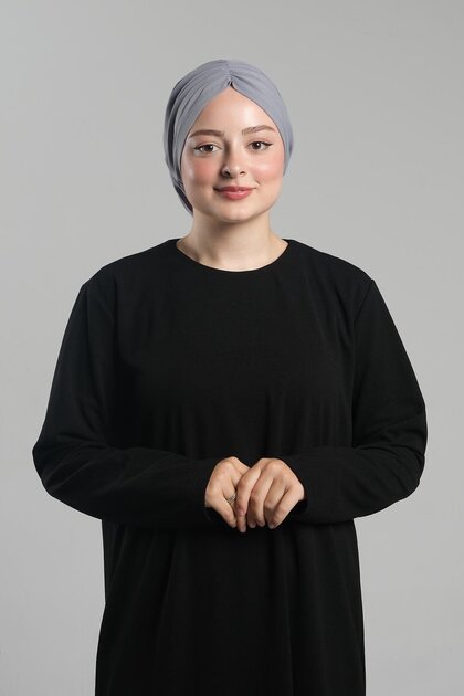 Gray Practical Ready-To-Wear Hijab Bonnet Sandy Gathered Loose-Fitting 2119_15
