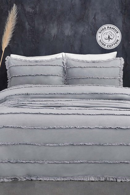 Cotton Echos Bedspread Set Daily Single Size 2 Piece Padded Handcrafted Gray