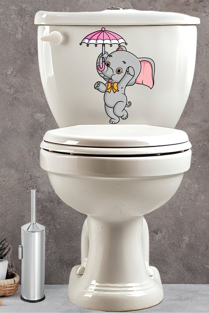 Cute Elephant with Dancing Umbrella Toilet Seat Sticker Bathroom Sticker