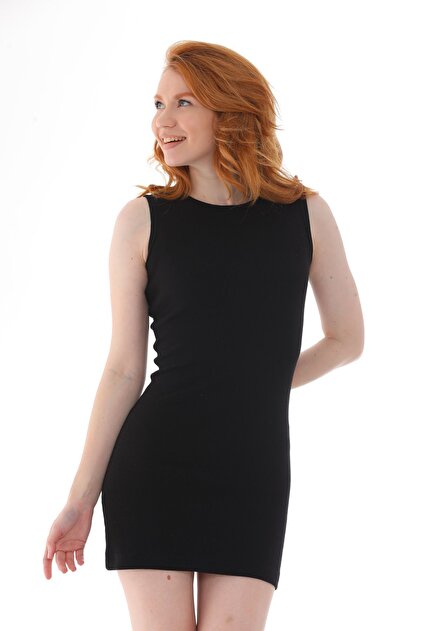 kallima Black Fitted Sleeveless Crew Neck Above Knee Mini Ribbed Stretchy  Knitted Pencil Dress- Trendyol