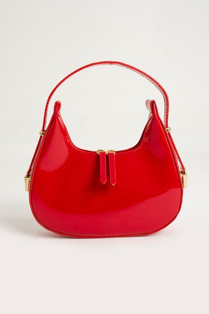 Kadın Rugan Cherry Bag Fermuar Kapamalı Özel Askı Detaylı Kol Çantası