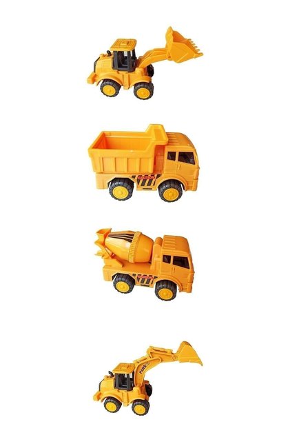 Oyuncak Plastik Sürtmeli 4'lü Set İş Makinaları Seti Dozer, Kepçe, Mikser Ve Kamyon