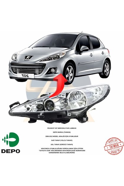 PEUGEOT 207 Uyumlu MERCEKLİ FAR SOL 2006-2012 DEPO 550-1140L-LDEMF 620896