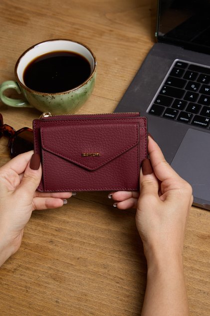 9116 Genuine Leather Magnetic Special Design Women's Wallet Claret Red