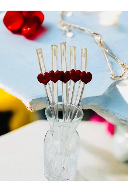 Red Heart Glass Set of 6 Pipettes Valentine's Day Gift
