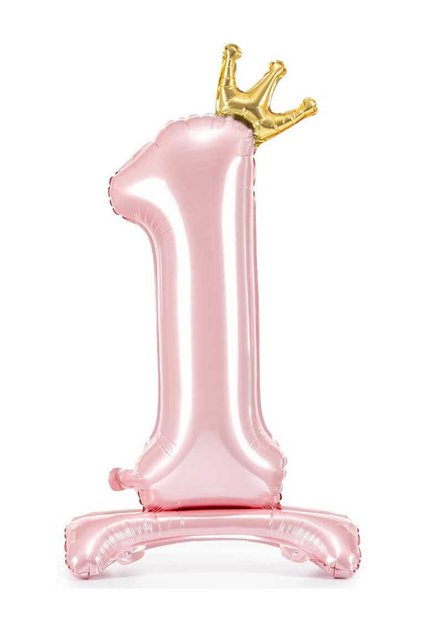 1 Number Baby Pink Color Footed Foil Balloon with King Crown 34 Inch 76 cm