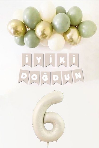6 Years Birthday Mildew Green Sea Sand Gold Balloon Banner Birthday Balloon Set