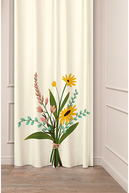 Leaf Bohemian Patterned Digital Printed Background Curtain (Single Wing) Modern Designed Soft Colored Background Curtain