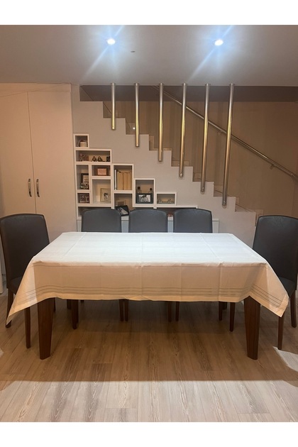 Line Pattern Linen Laceless Tablecloth
