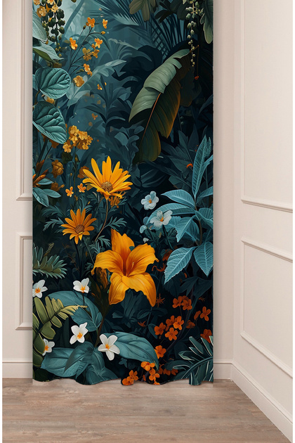 Flower Green Leaf Pattern Digital Printed Background Curtain (Single Wing) Colorful Modern Nature Design Curtain
