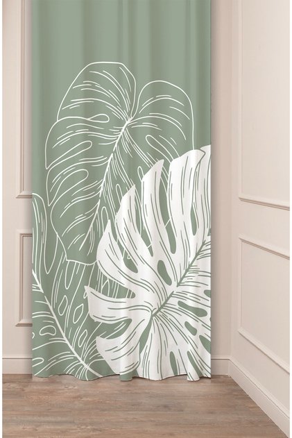 Green Leaf Bohemian Pattern Digital Printed Background Curtain (Single Wing) Modern Design Soft Color Curtain