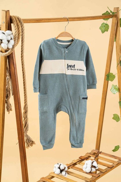 Baby Casual Girls Boys Blue Cotton Zipper Pocket One Piece