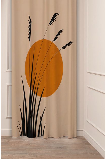 Sun Leaf Pattern Digital Printed Background Curtain (Single Wing) Soft Modern Design Bohemian Background Curtain