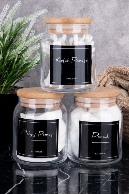 3-Piece Glass Bathroom Set Cotton Ear Cotton Makeup Cotton Organize Set with Wooden Lid Storage Container