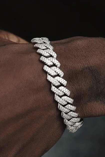 Taşlı Küba Zincir Bileklik Silver