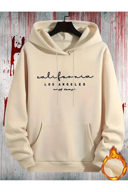 Losangeles Ctıy Printed 2 Thread Threaded Hooded Pocket Sweatshirt