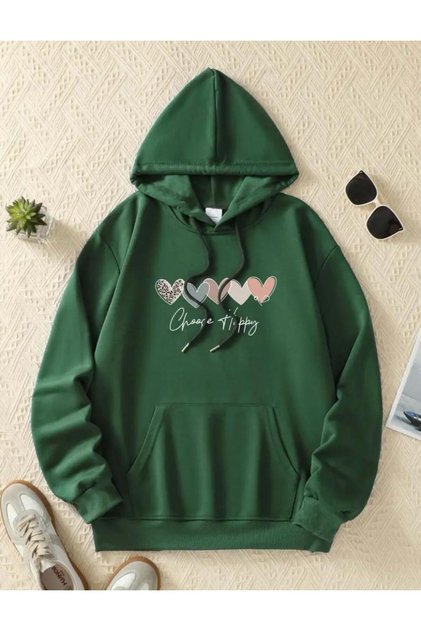 Choonge Happy 5 Li Heart 2 Thread Raster Hooded Pocket Sweatshirt