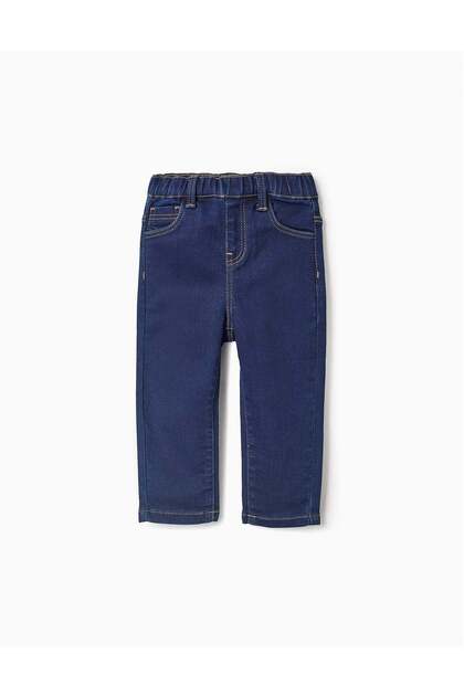 DENIM TROUSERS WITH ELASTIC WAIST FOR BABY GIRLS, DARK BLUE
