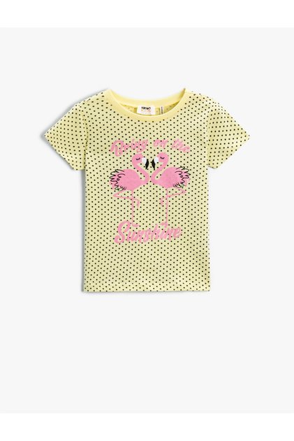 Polka Dot Flamingo Printed Short Sleeve T-Shirt