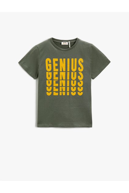 Slogan Printed Short Sleeve T-Shirt Cotton Crew Neck