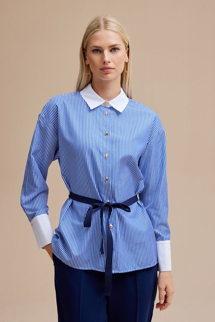 Striped Shirt with Belted Waist