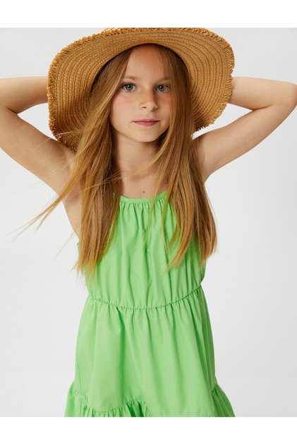 Dress Maxi Length Thin Straps Halter Neck Layered Cotton