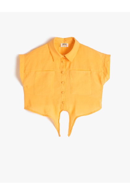 Shirt Short Sleeve Tie Front Pocket Modal Blend